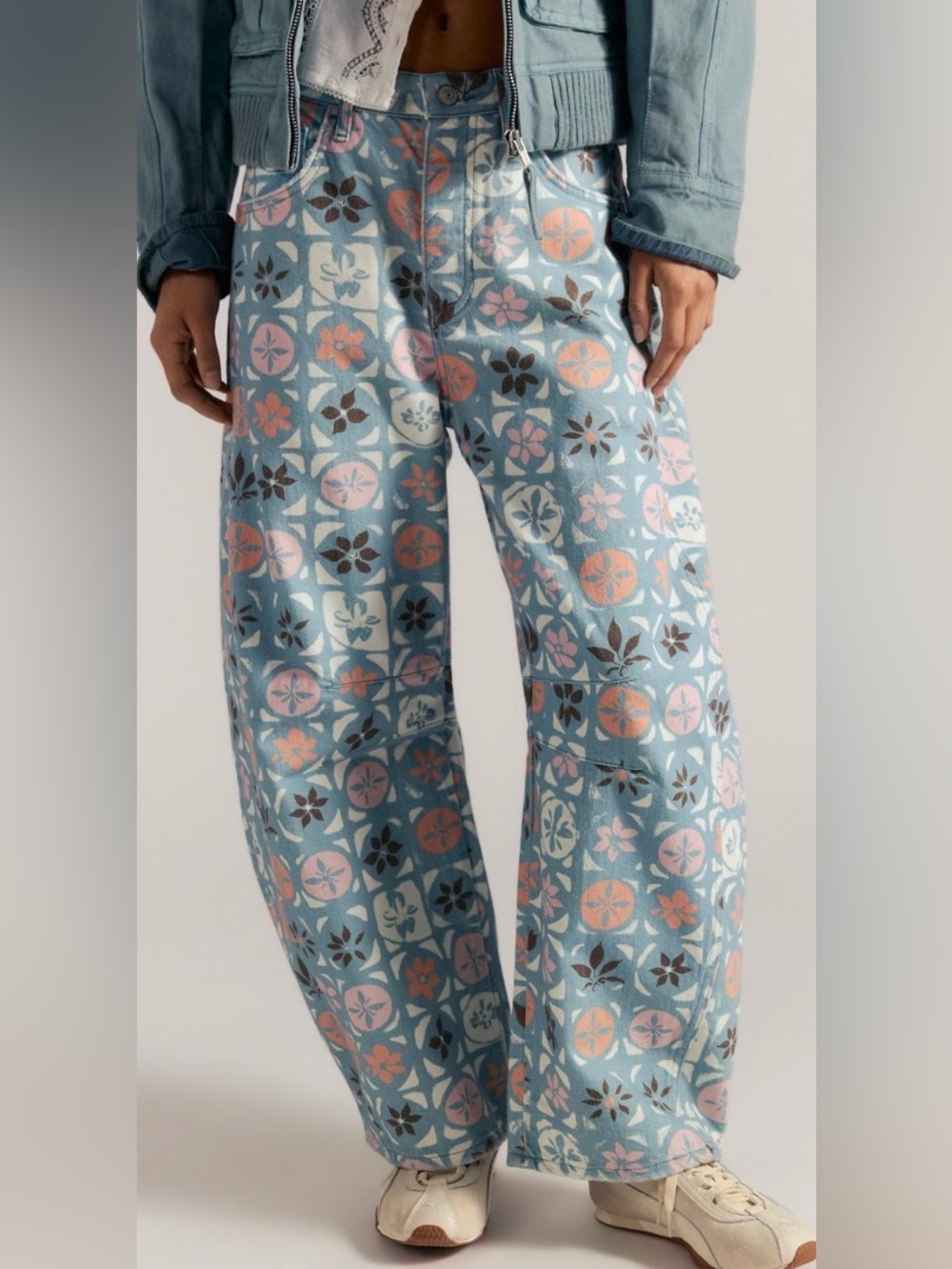 Free People We the Free Printed Good Luck Barrel Jeans